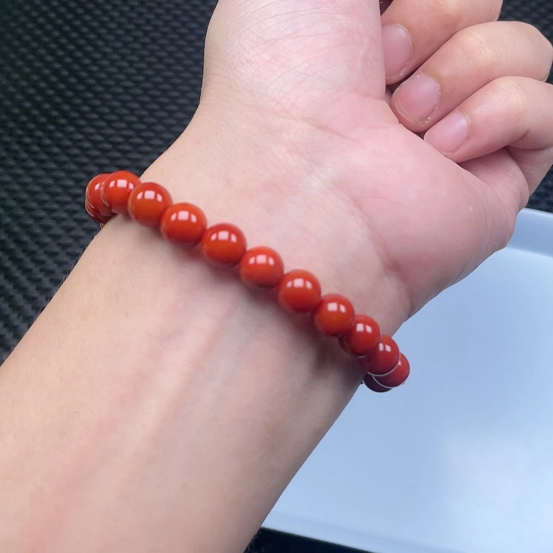 南红玛瑙8mm柿子红圆珠手链整串23颗未镶嵌