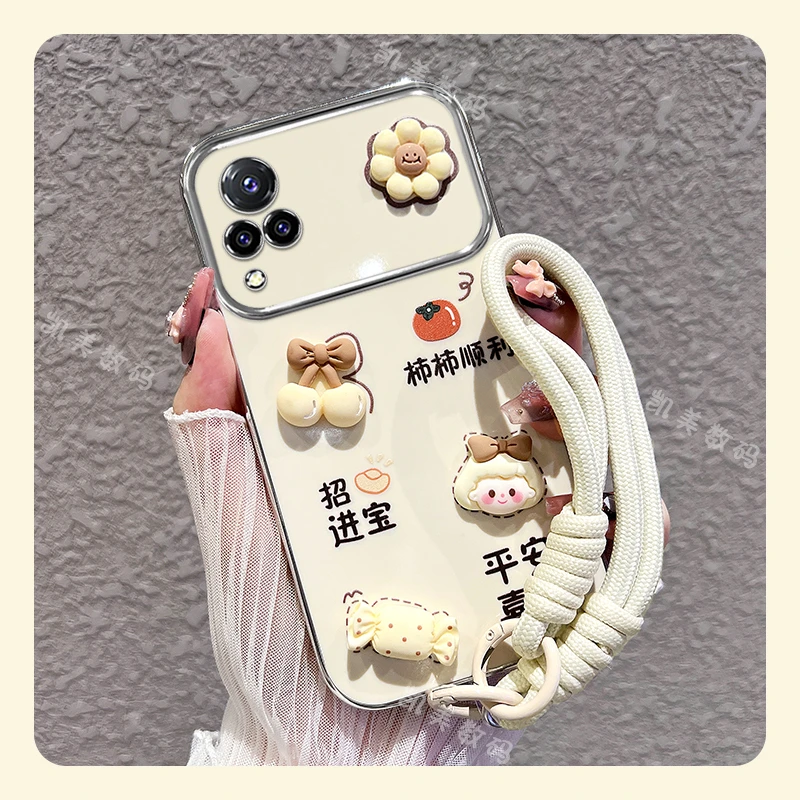 适用vivos9手机壳柿柿顺利大视窗电镀硅胶女款可爱全包防摔保护套