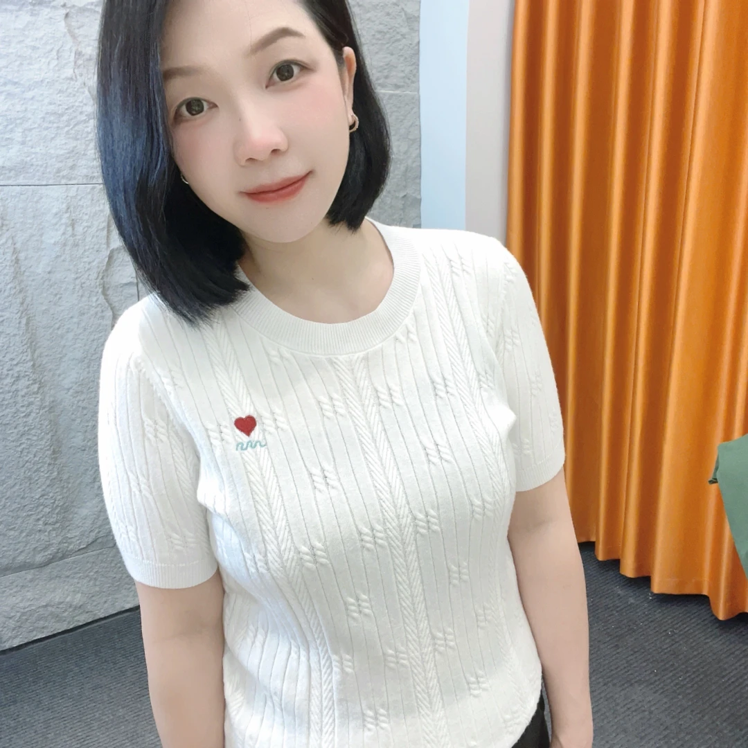 4644春夏新款【大米家专属】软糯小个子薄款麻花短袖打底正肩针织衫