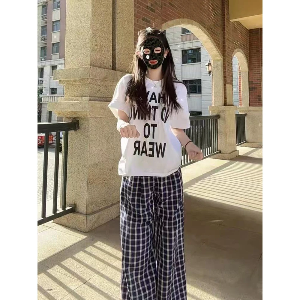 韩版百搭女夏季学生短袖休闲运动服长裤时尚两件套装