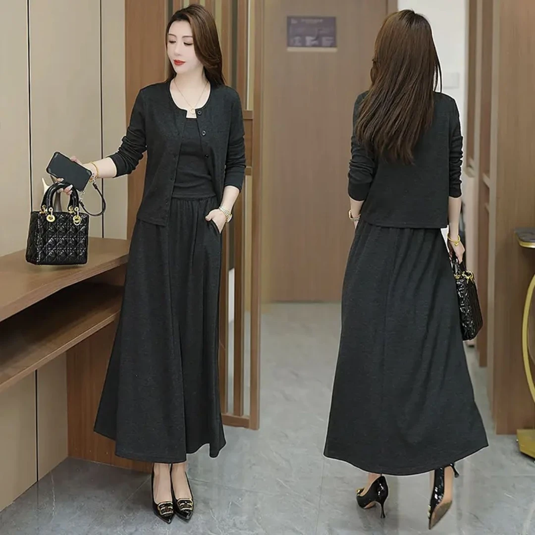 2025秋季新款套装裙女高级感韩系气质时气针织开衫吊带半裙三件套