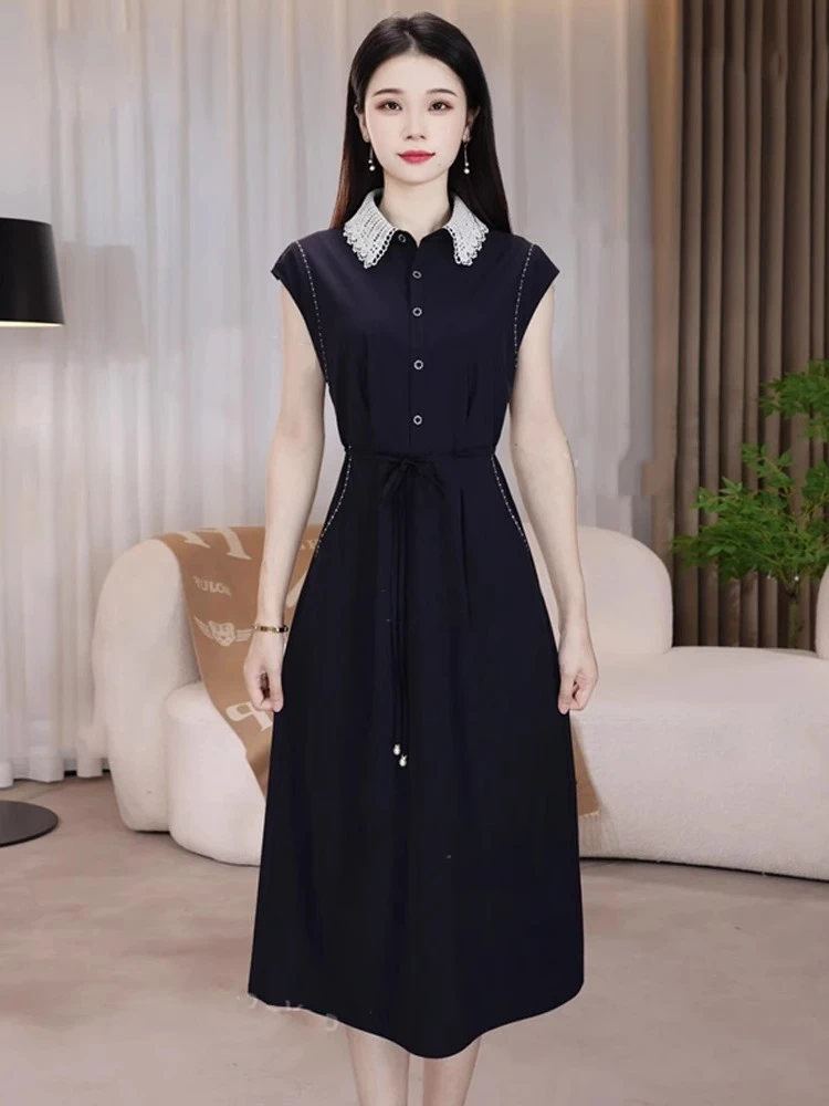 连衣裙女2025夏季新款时髦洋气收腰显瘦中长款气质百搭休闲裙子潮