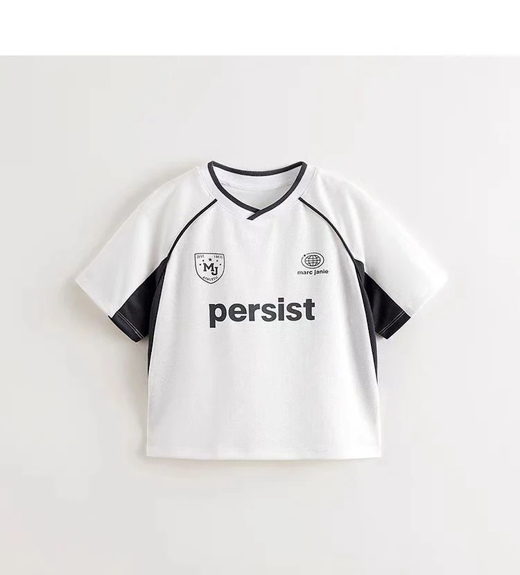 MARC&JANIE/马克珍妮夏季短款T恤运动风印花短袖V领潮酷男550597