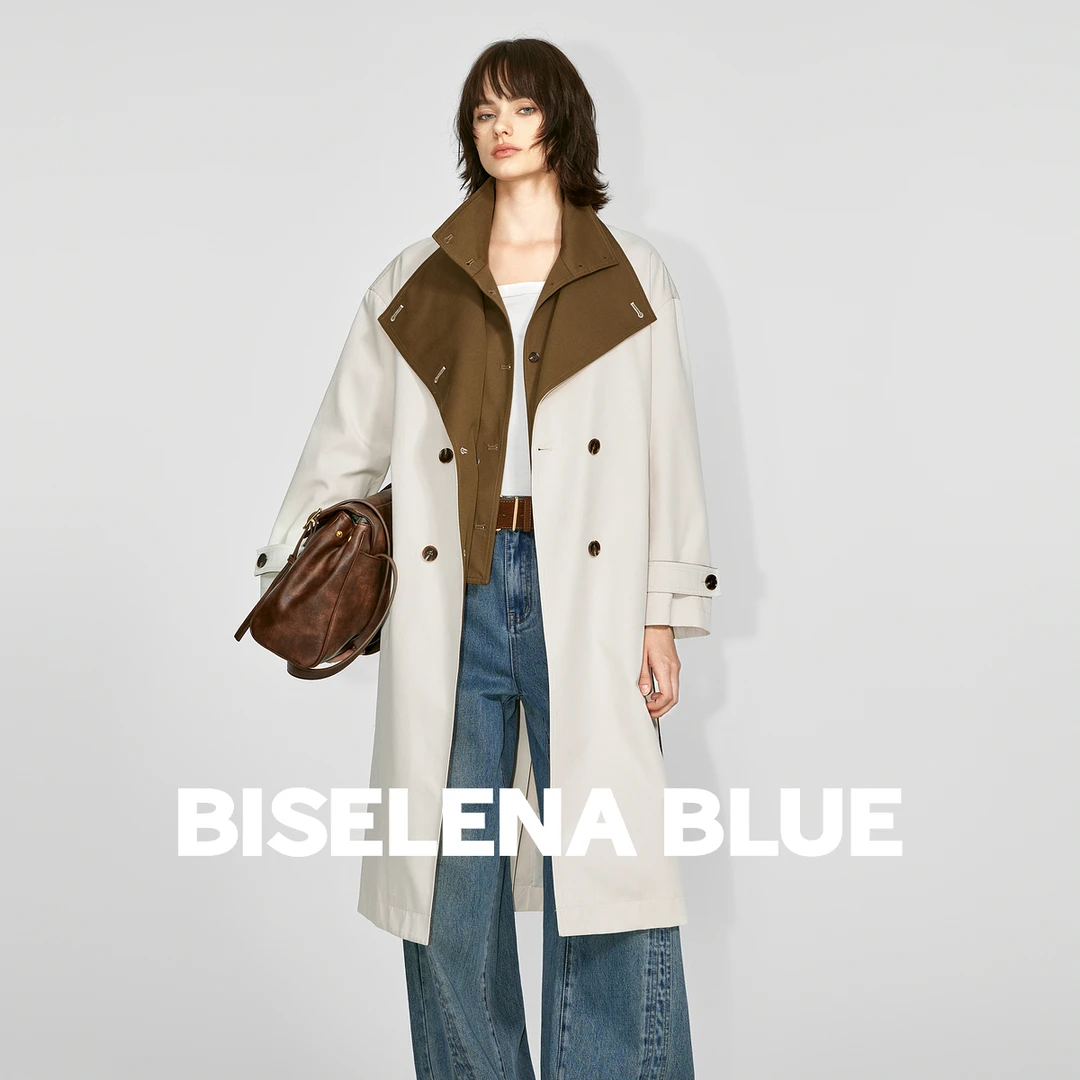 贝茜妮撞色大翻领风衣外套女2025秋季新款通勤设计感休闲宽松大衣