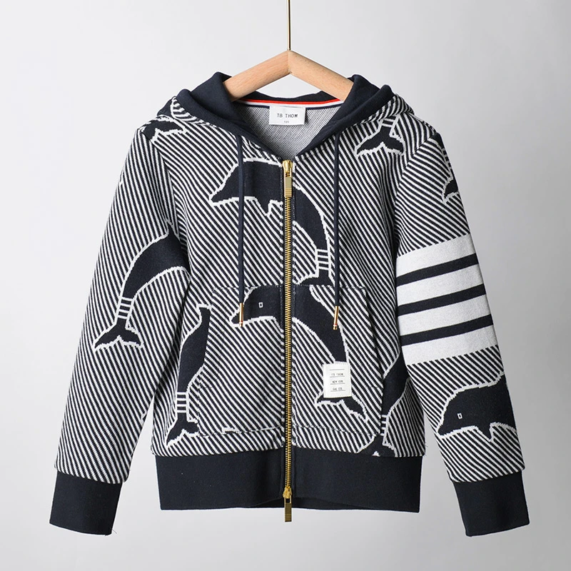 童装海豚提花纯棉连帽拉链外套 B0202T