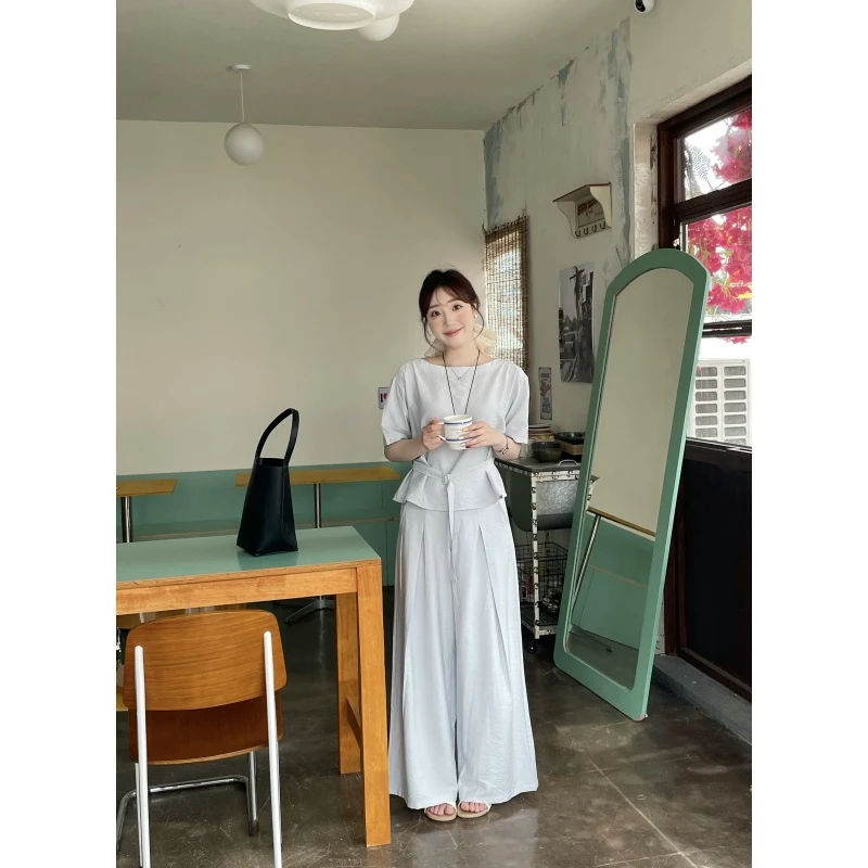 YPP!【仲夏蓝铃】夏季显瘦气质百搭 显瘦设计感纹理感韩系两件套