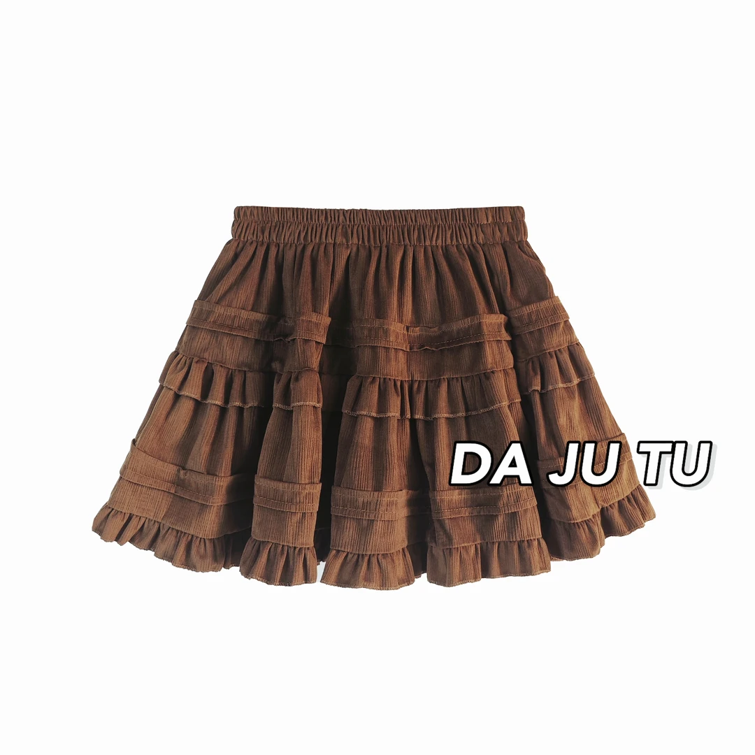 复古咖色灯芯绒半身裙女2025秋款a字蓬蓬裙遮胯显瘦多层蛋糕短裙
