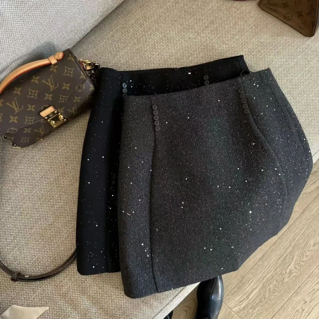 【冬日璀璨繁星】韩系高级感精致闪闪A字高腰短裙显瘦包臀半身裙女