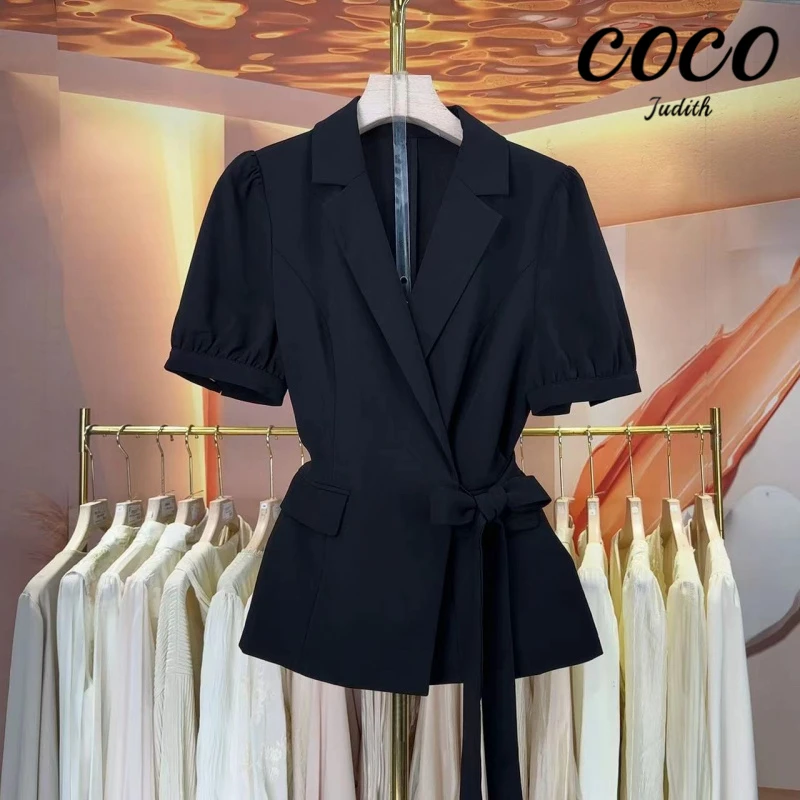 现货【RG475】夏季网红爆款收腰女士气质黑色显瘦休闲西装上衣