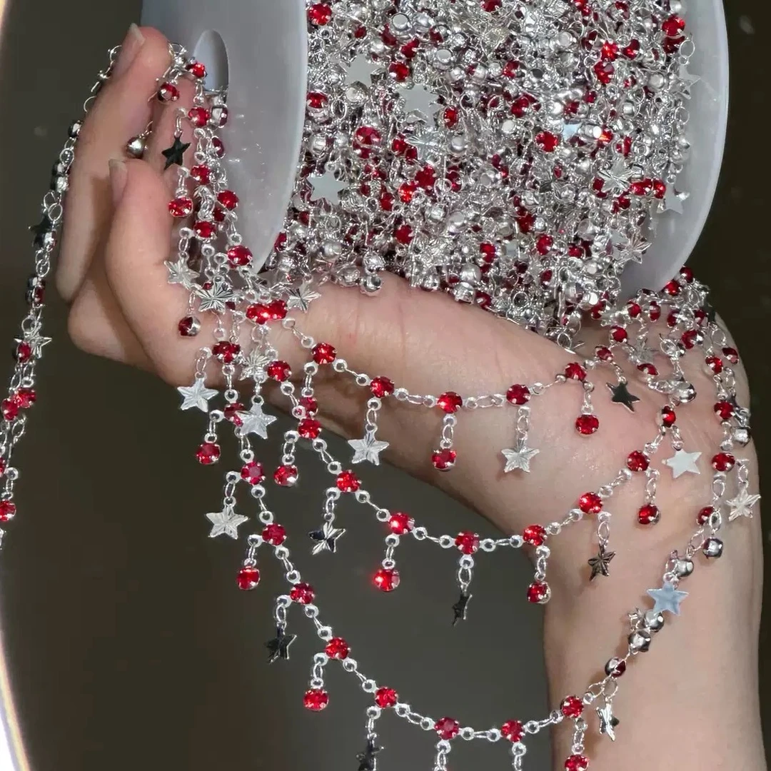 (洁雨饰品DIY)    L0040 diy链条 银红色五星加钻lolita 高温保色
