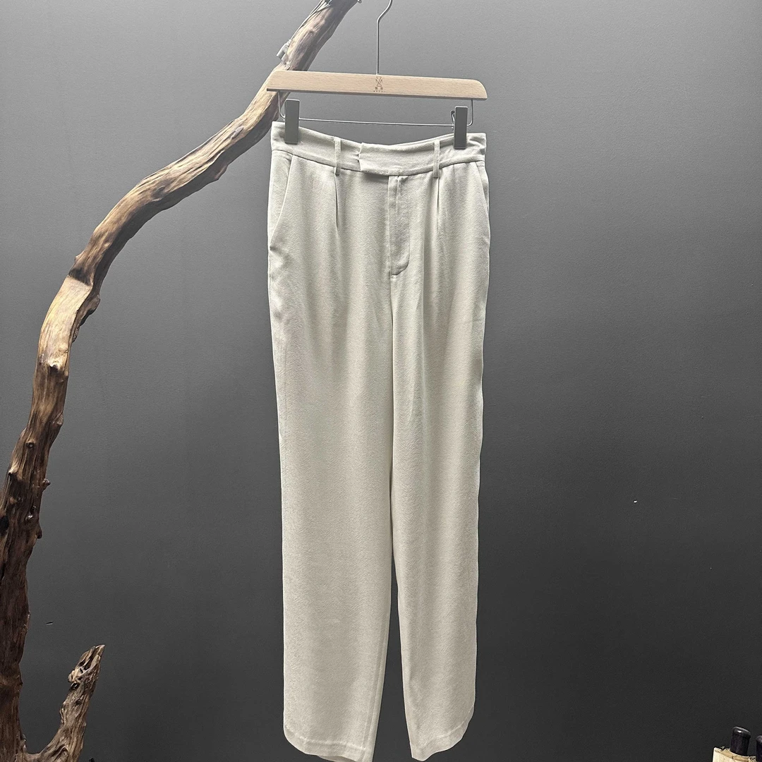 墨枝 重磅直筒百搭桑蚕丝休闲裤P9009740