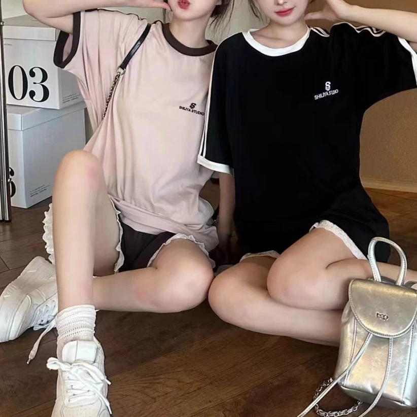 诗丽娅蔓越莓曲奇短袖T恤夏潮牌运动套装短裤夏季两件套1423