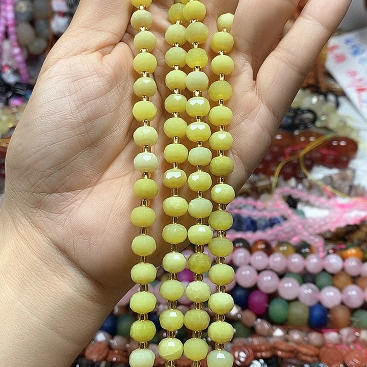 玛瑙/玉髓未镶嵌珠宝半成品天然柠檬玉切面车轮一条卡8
