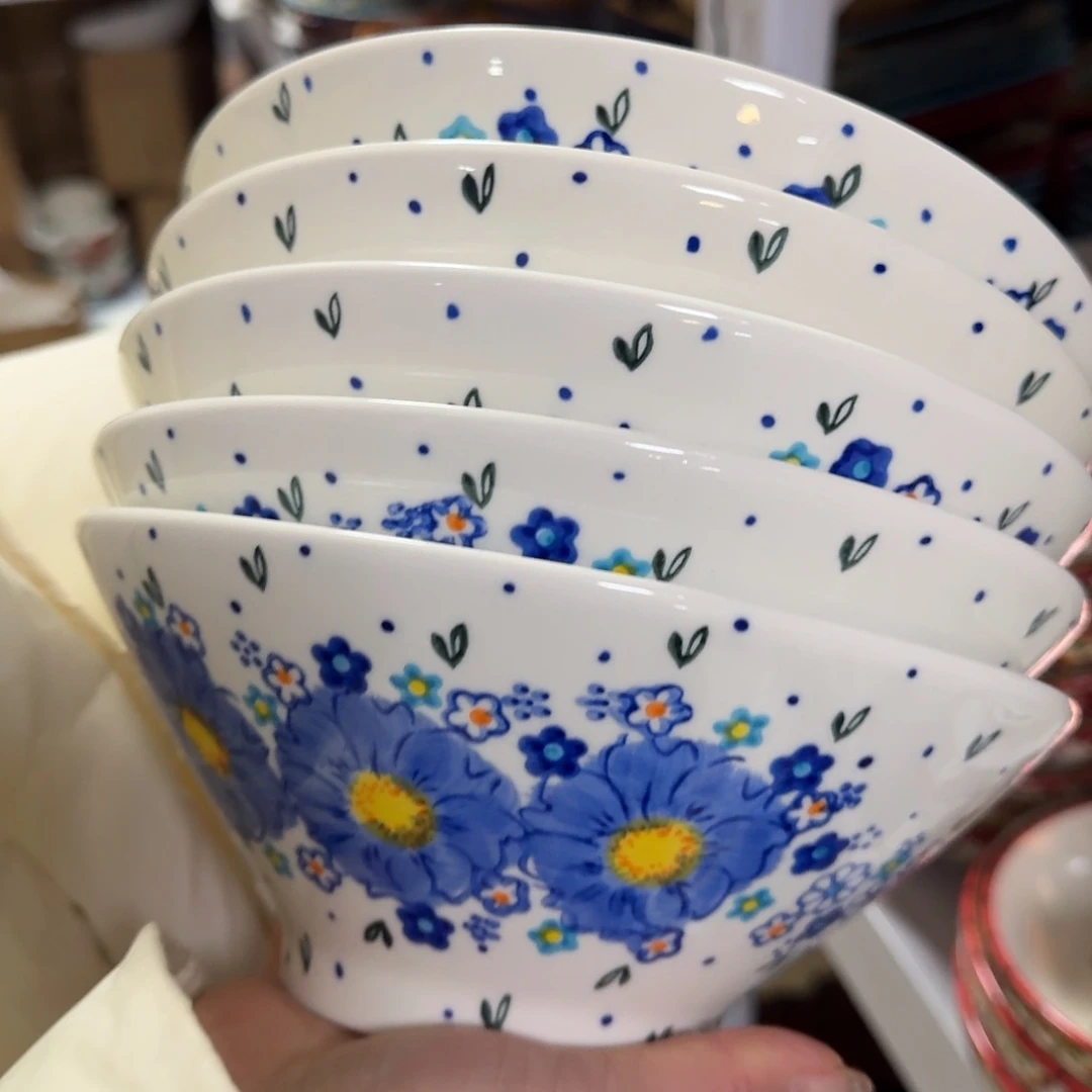 陶瓷8英寸勿忘我斗笠大面碗5只