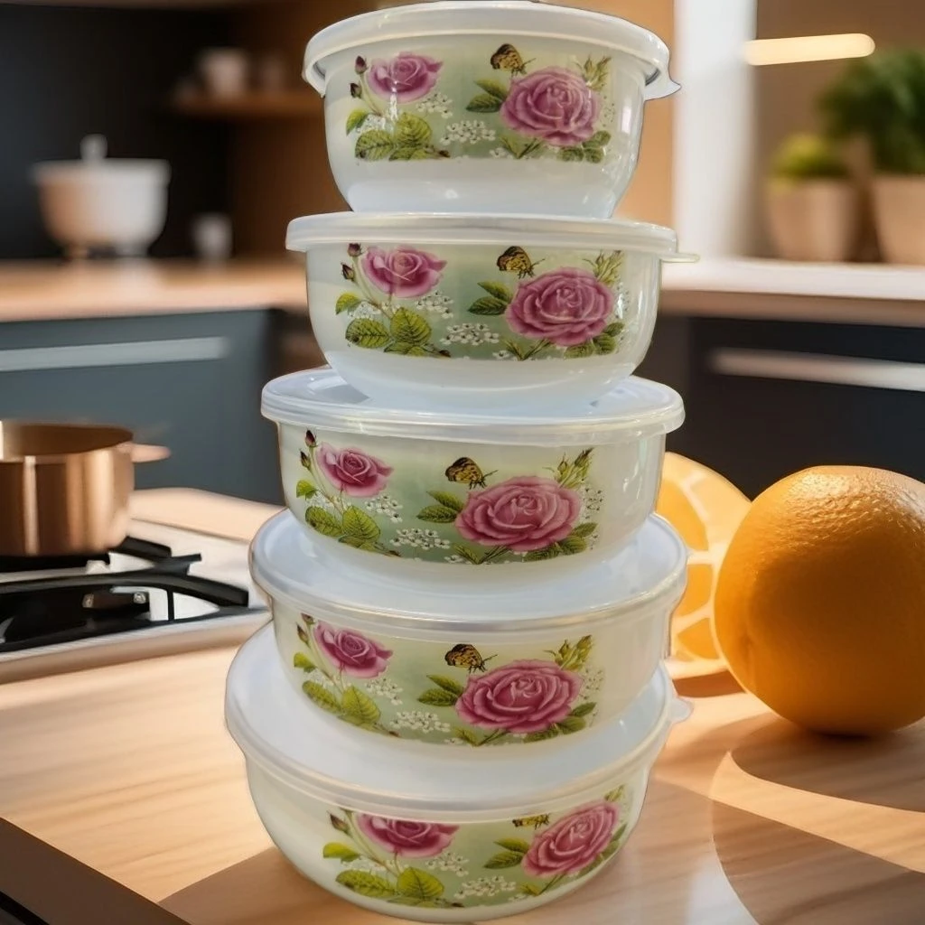 搪瓷碗带盖加厚密封五件套碗保鲜碗盒怀旧菜碗老式冰碗饭碗搪瓷盆