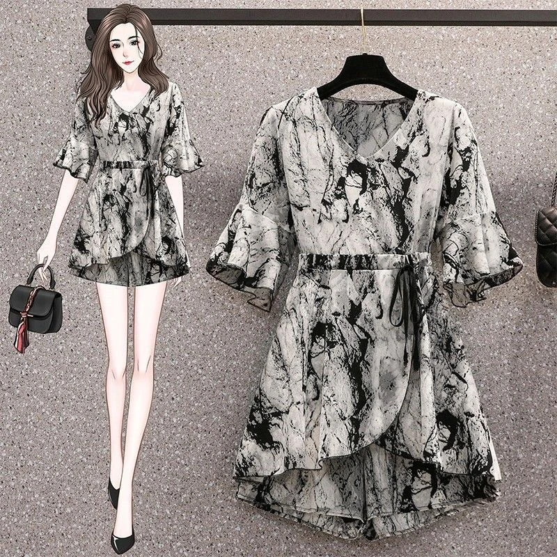 【2576人收藏】夏季新款国风水墨画连衣裙套装女时尚洋气遮肚显瘦