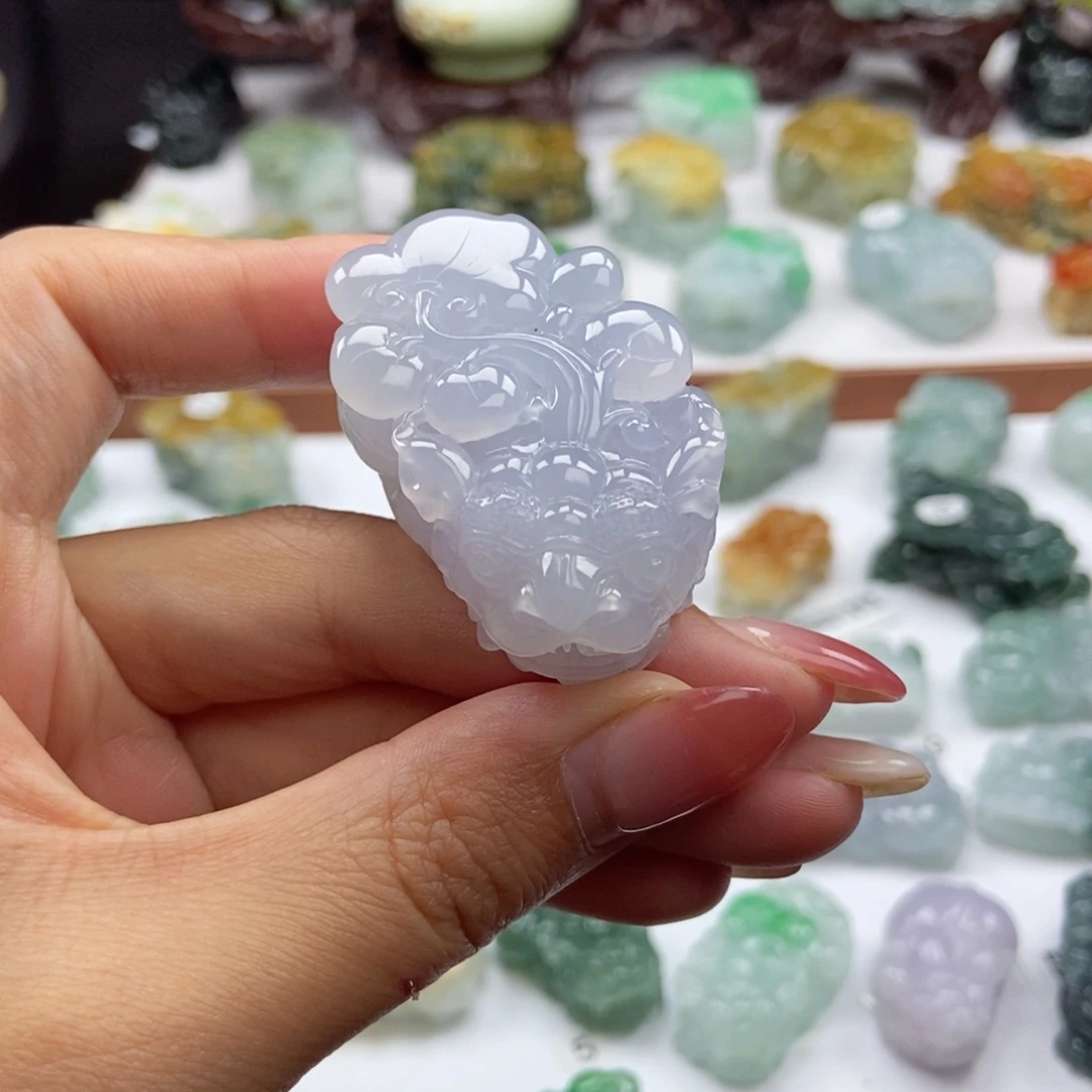 颈饰未镶嵌翡翠A4 冰紫含珠貔貅