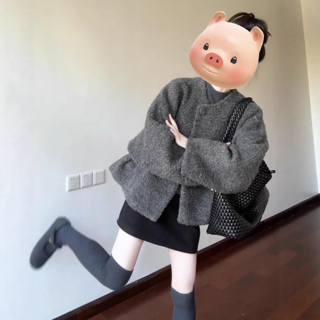 冬季2025新款高级感超好看气质呢子大衣女大码显瘦独特短毛呢外套