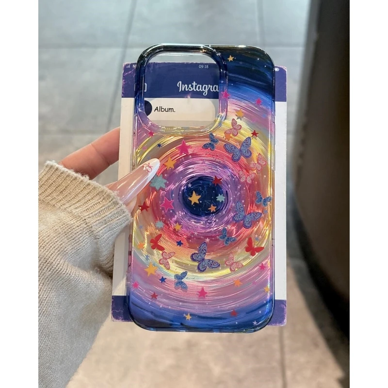 奥菲顿彩晕染蝴蝶星星适用iphone16流光手机壳华为vivo小米oppo套