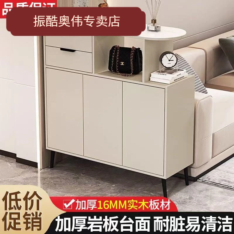 实木玄关柜鞋柜一体家用门口客厅隔断新款双面置物柜奶油风收纳柜
