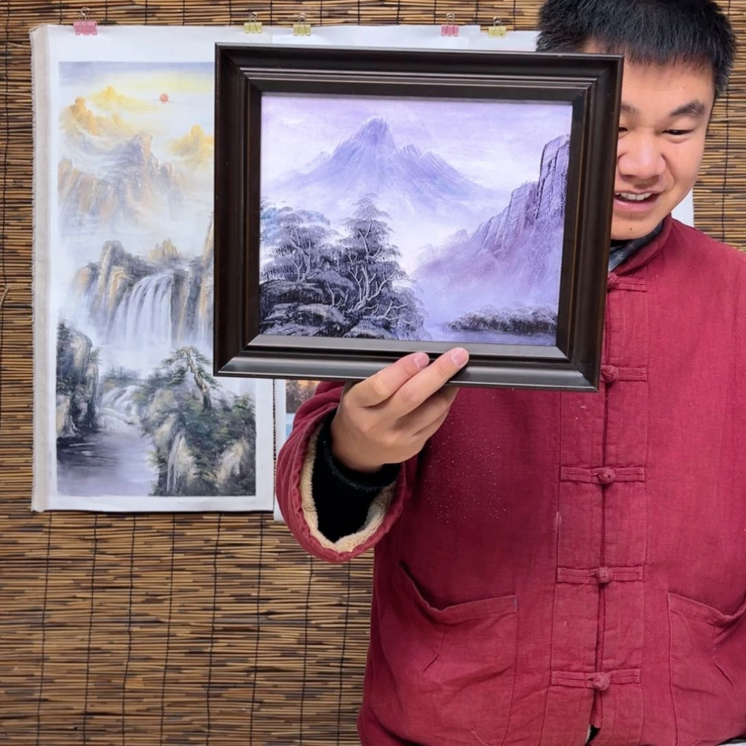 油画行路人小院绘画作品竞拍