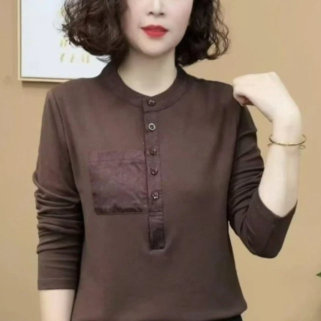 新款纯色休闲时尚洋气百塔显瘦气质减龄长袖小衫