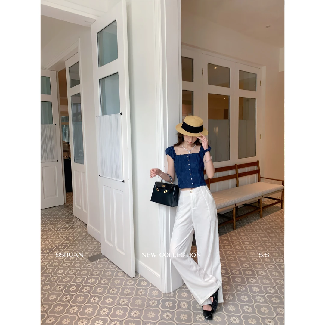 SSRUAN 显瘦小个子运动莱赛尔垂感宽松阔腿长裤拖地裤休闲裤女