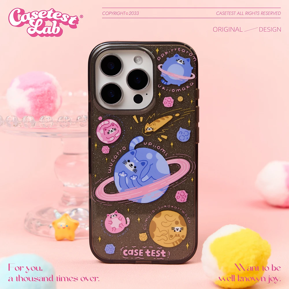 壳试验星球小猫双层闪粉适用iPhone16 15 14promax手机壳可爱卡通