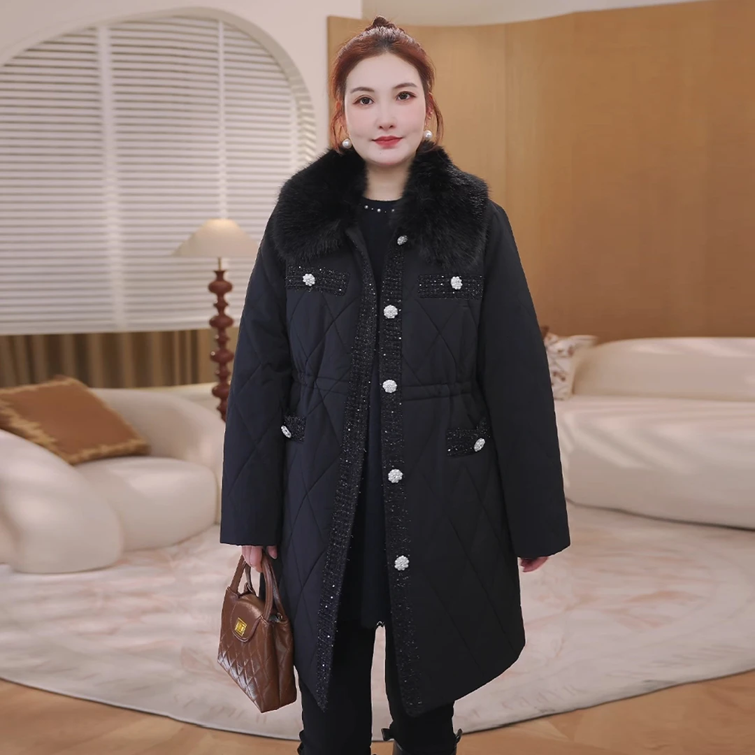 【可拆毛领夹棉加厚小香棉服】 MsShe大码女装2025冬棉服S~E2512030