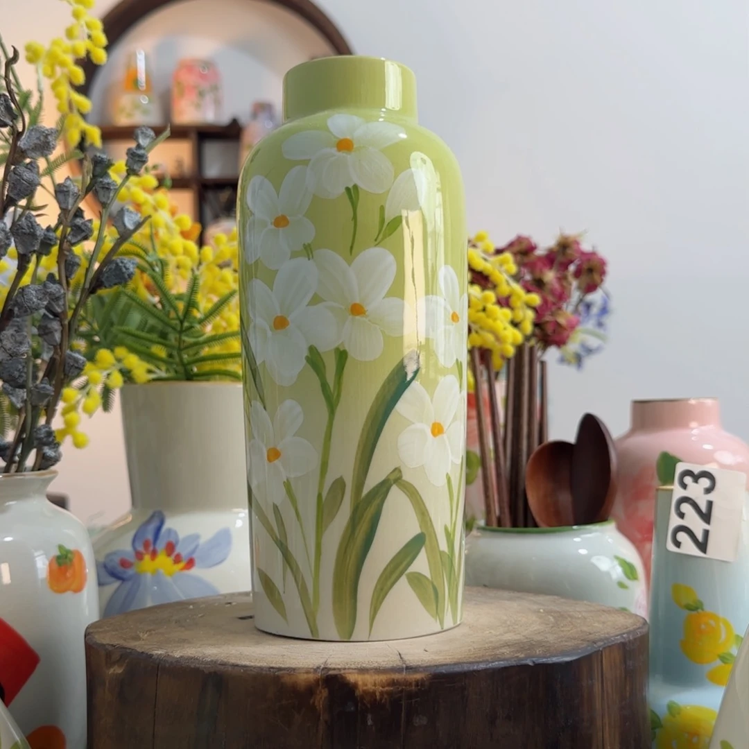 摆件景德镇手绘陶瓷花瓶摆件无孔