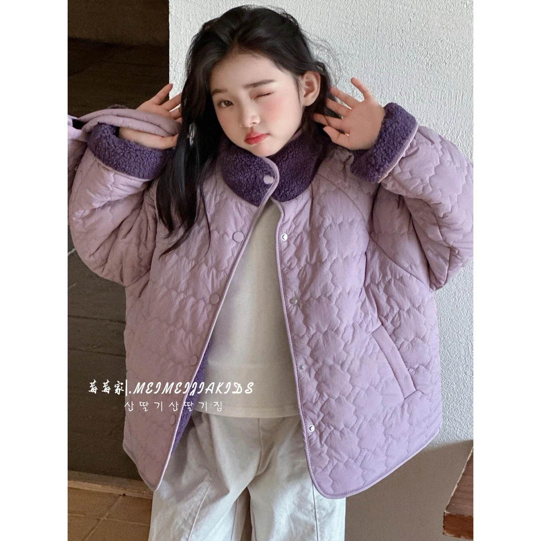 韩版女童外套秋冬2025新款童装儿童洋气加厚棉服中大童双面穿上衣