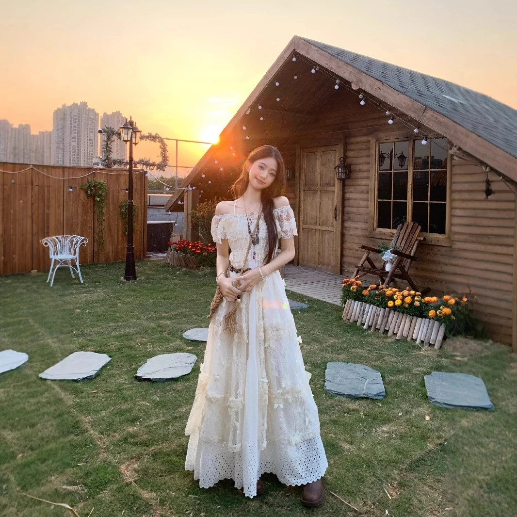碎花夏季泡泡袖气质名媛时尚套装甜美长裙裙子森系夏天氛围小裙子