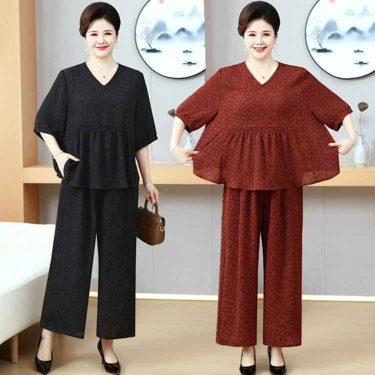 中老年气质大码妈妈装显瘦洋气时尚休闲夏季宽松复古中年减龄套装
