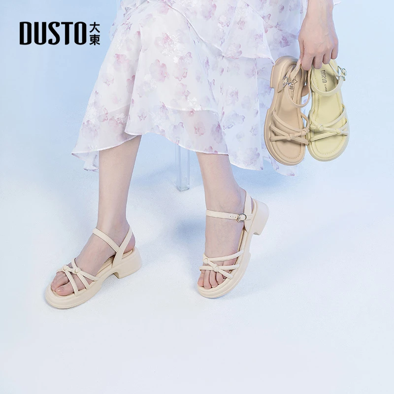 大东细带休闲凉鞋2025夏季新款外穿舒适透气增高一字带女鞋1235