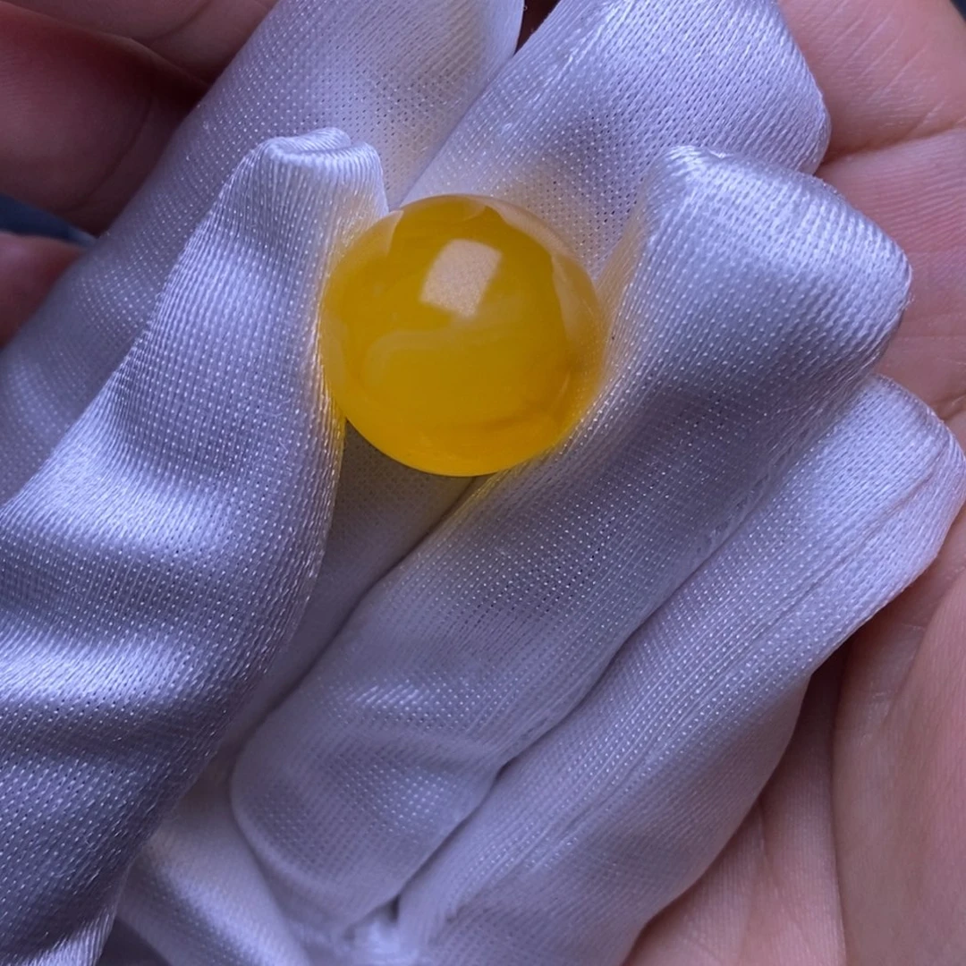 琥珀未镶嵌裸石鸡油黄漂花圆珠18mm