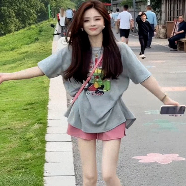 美式潮牌设计感小众印花短袖t恤女2025夏季新款休闲百搭宽松上衣