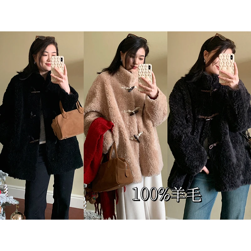 【现货清仓】花总吖【初雪信使】牛角扣皮毛一体羊毛外套R424X21558