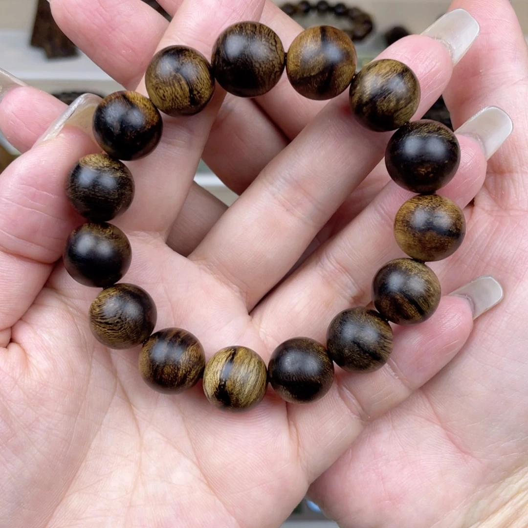 沉香手串半**遥越南芽庄白奇楠虎斑留疤