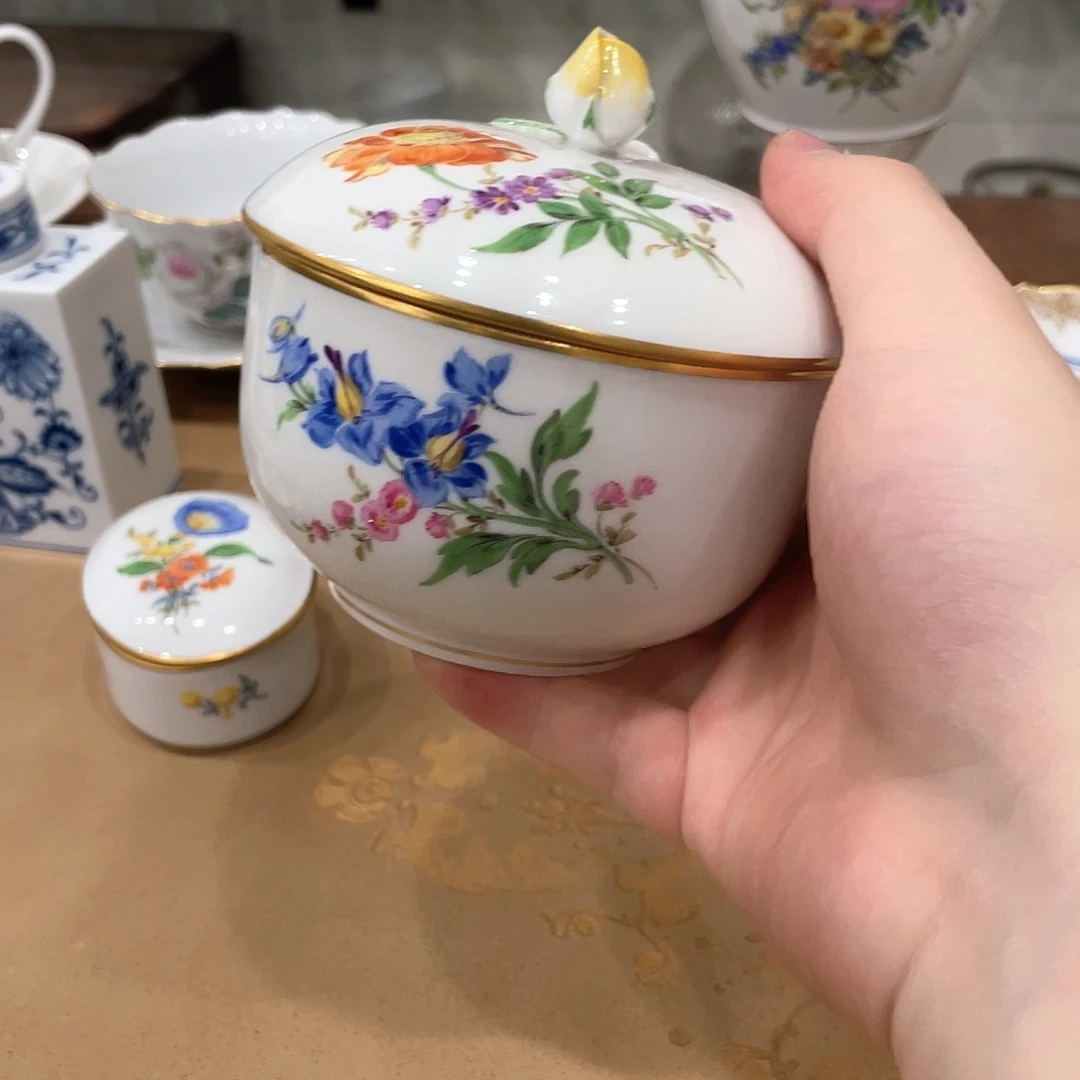 瓷片中古二等花卉糖罐