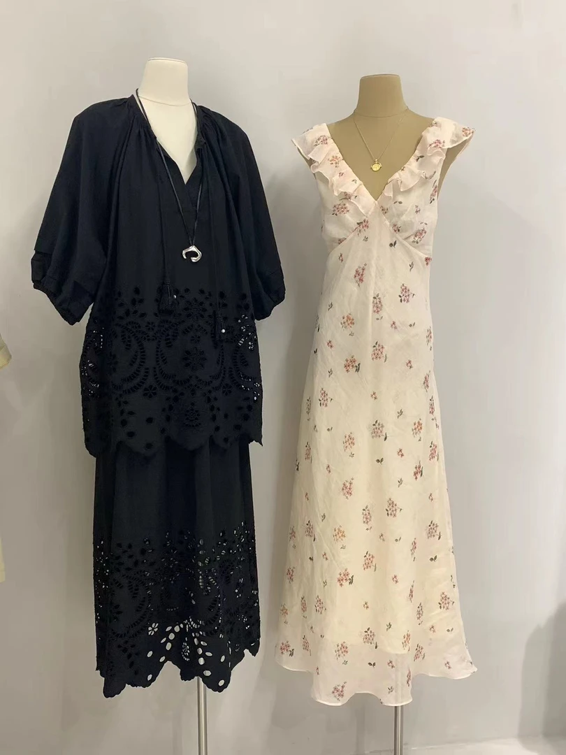 （露露）Ersan#气质V领碎花连衣裙#7276（裙长108cm 腰围78）