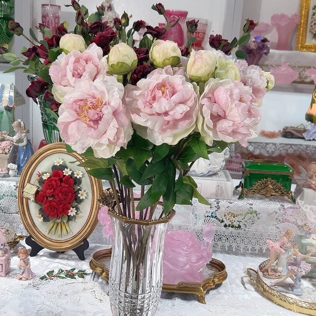 陶瓷防真花凤凰牡丹一束四只