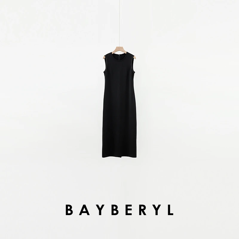 BAYBERYL老贝罗马裙*简约黑钉珠无袖圆领背心连衣裙DR4K1931-3/22