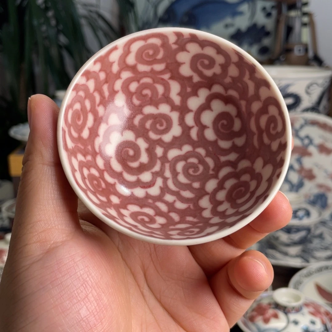 哈****y青花釉里红火烧云杯子