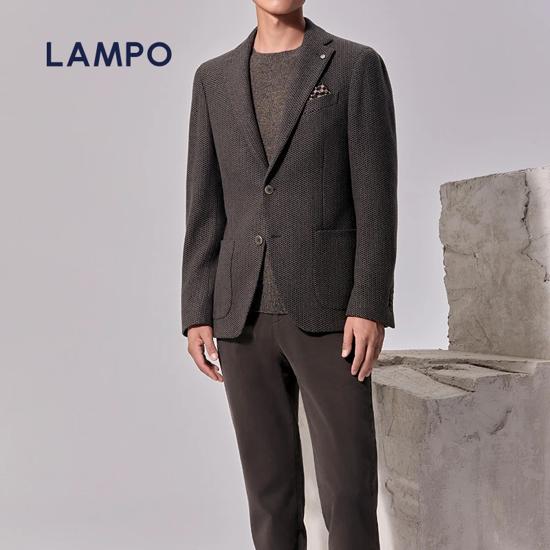 LAMPO/蓝豹【羊毛羊绒西服】男绿色商务针织休闲单西上衣外套秋冬季