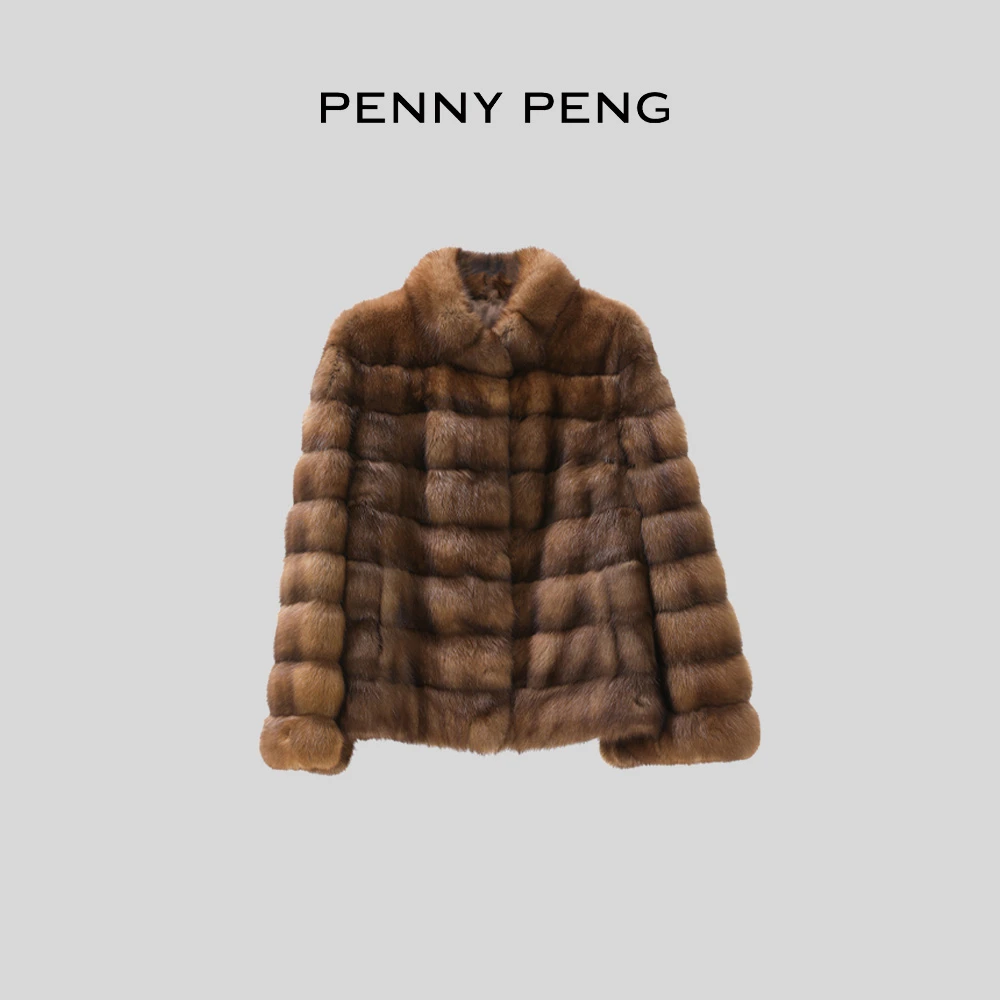 PENNYPENG满天星早春气质轻奢时尚百搭网红金色高奢貂毛皮外套