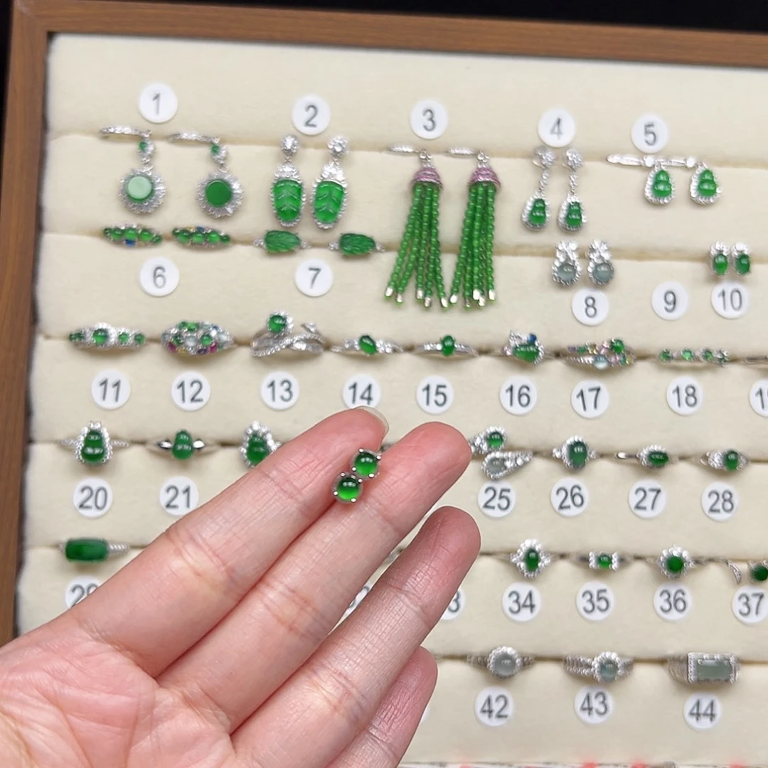 翡翠银S925镶嵌戒指天然