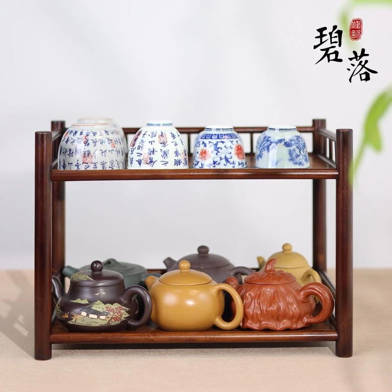 收纳架新中式家用客厅茶具展示架楠竹博古架储物架置物架多层子
