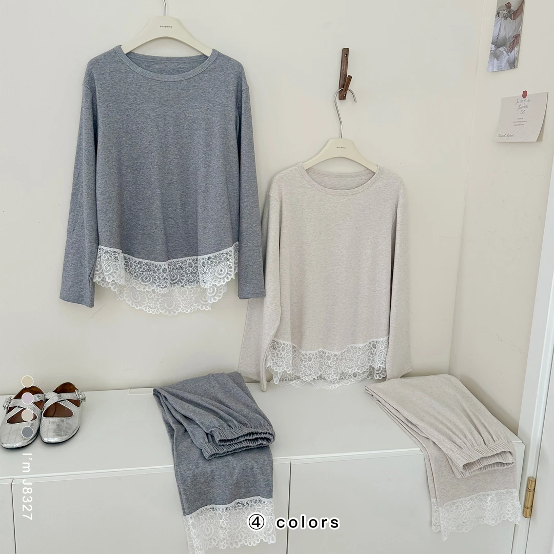 蕾丝圆领磨毛。家居服套装J8327
