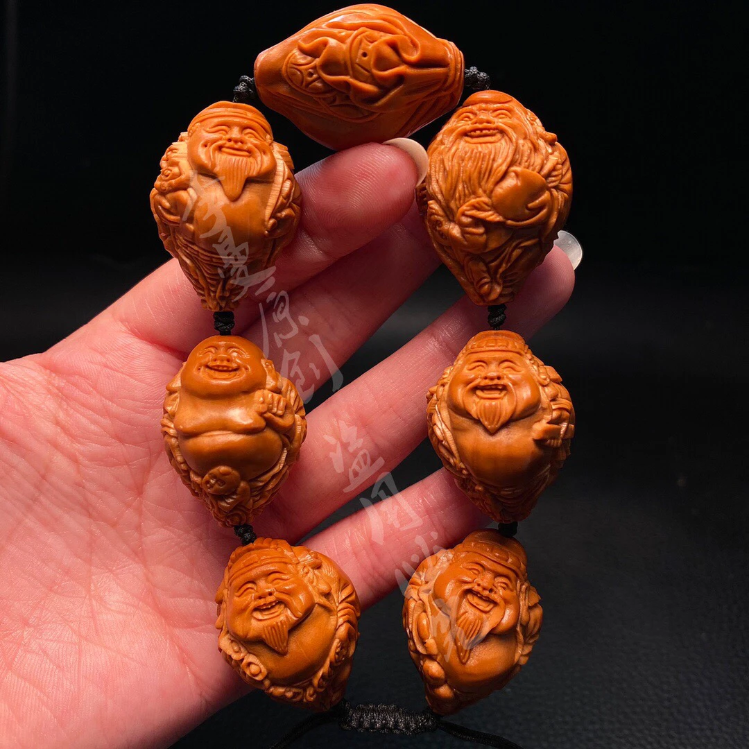 「2.2福禄寿喜财」手串橄榄核雕刻文玩佛珠念珠手链核雕工艺品手把
