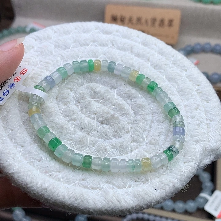 翡翠未镶嵌手链冰多宝桶珠，